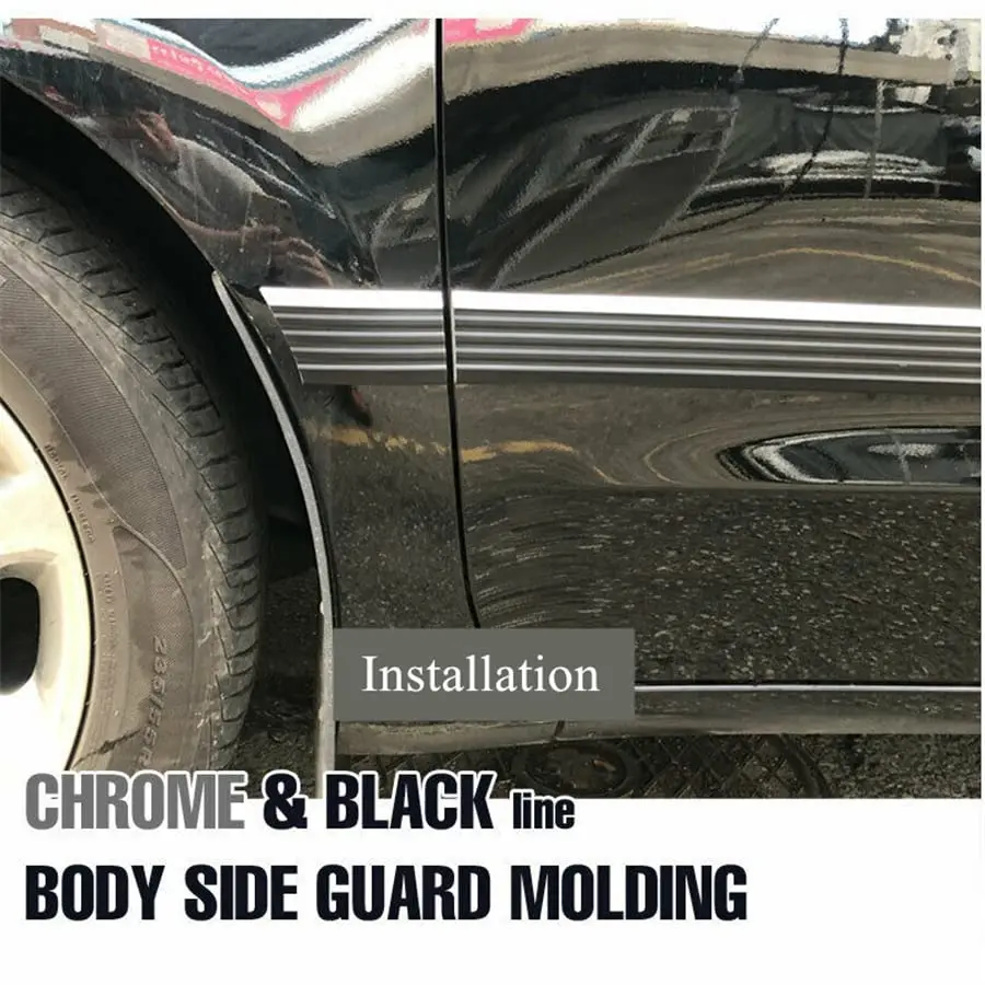 8M Pickup Truck Body Side Molding Trim Bumper Scratch Guard Strip Black+Silver