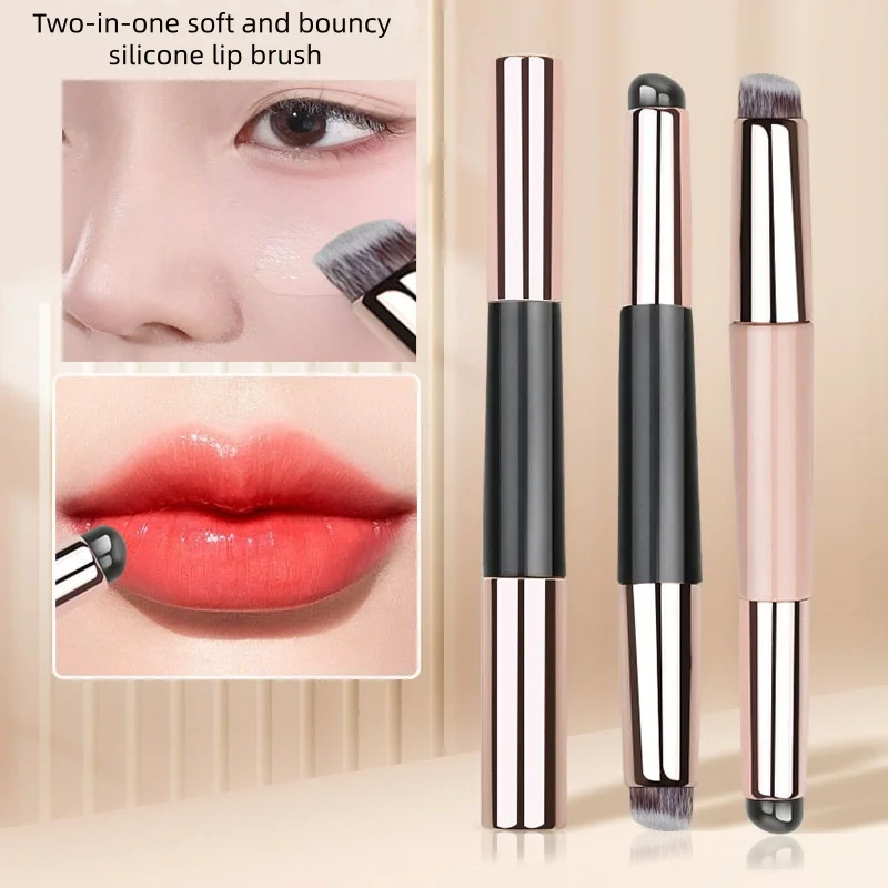 แปรงทาปากซิลิโคน 1 ชิ้น แบบสองหัว มีฝาปิด ใช้ได้กับคอนซีลเลอร์ ลิปสติก ลิปบาล์ม อุปกรณ์แต่งหน้าอเนกประสงค์ พกพาสะดวก