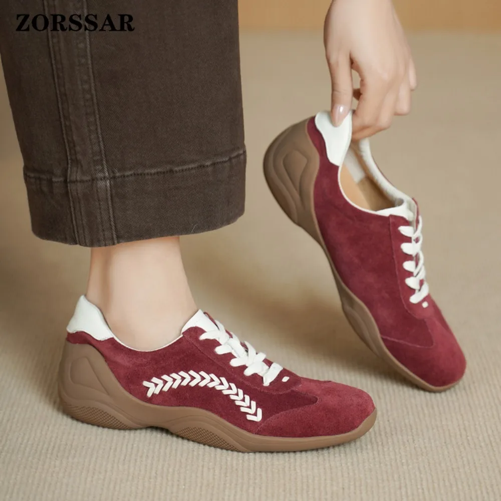 

Women's Suede Leather Retro Sneakers Lace Up Woven Stitch Detail Soft Sole Non-Slip Comfortable Casual Daily Walking Shoes