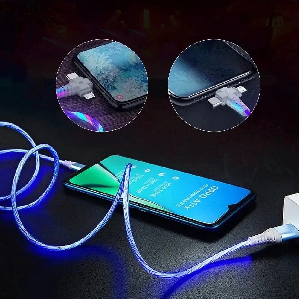 3A three in one first-class luminous USB cable LED cable USB to Micro USB/C-type/8-pin charger wire, suitable for smartphones image 5