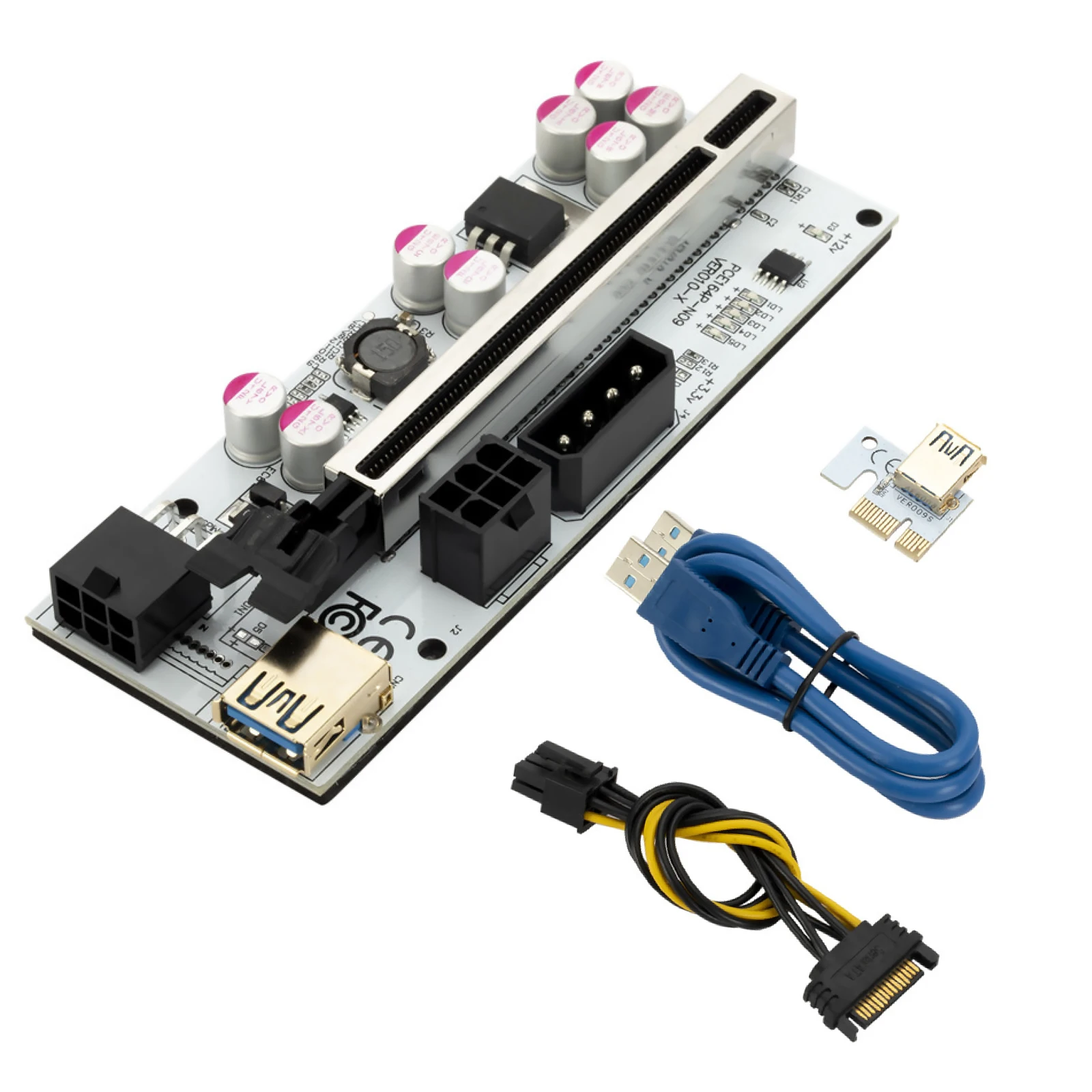 VER010-X Pcie Riser 010 Express X16 Cabo Riser, untuk kartu Video 6Pin daya 8 kapasitansi untuk penambang tambang
