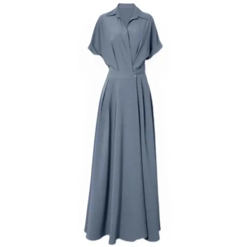 Summer 2024 New Fashionable Comfortable Dress Feminine Slim  Slim With Solid Color Simple Buttons Elegant Long Skirt Vestidos