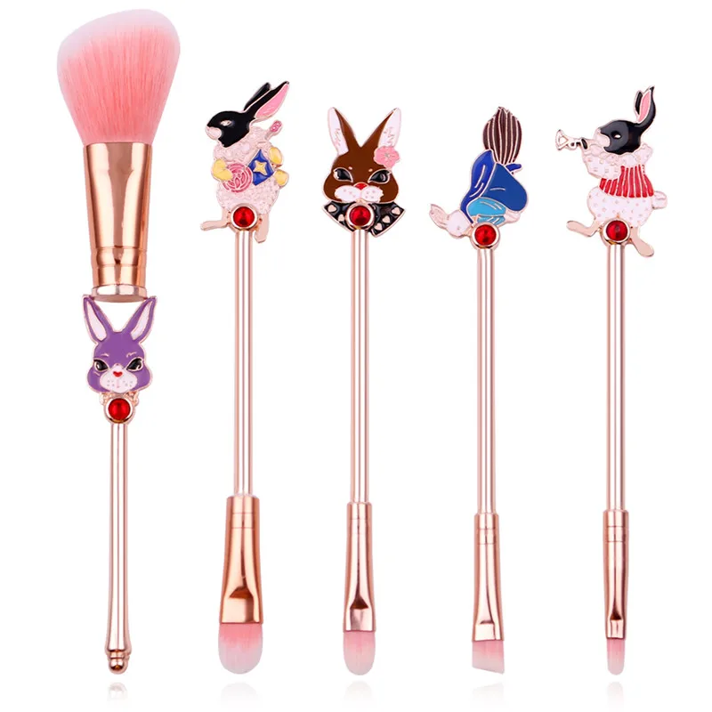 

5pcs/set Alice In Wonderland Makeup Brush Set Kawaii Mr. White Rabbit Eyeshadow Makeup Brushes Professional Beauty Eyeliner Tool