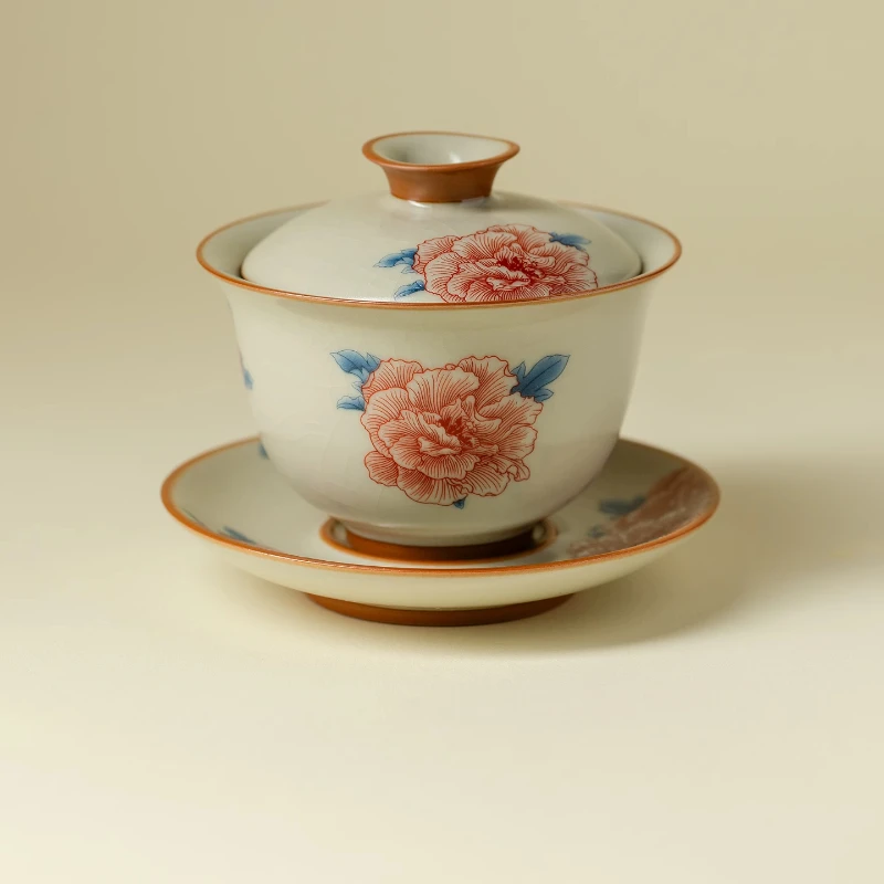 

Ru Kiln San Cai Миска с крышкой Чашка для чая Одиночная с крышкой Бытовая чайная чаша для кунг-фу