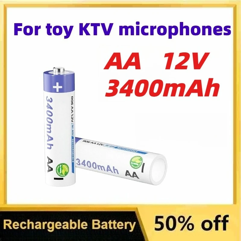 Large Capacity 3400mAh 12V AA Rechargeable Nickel-Metal Hydride Batteries Suitable for Toy KTV Microphones