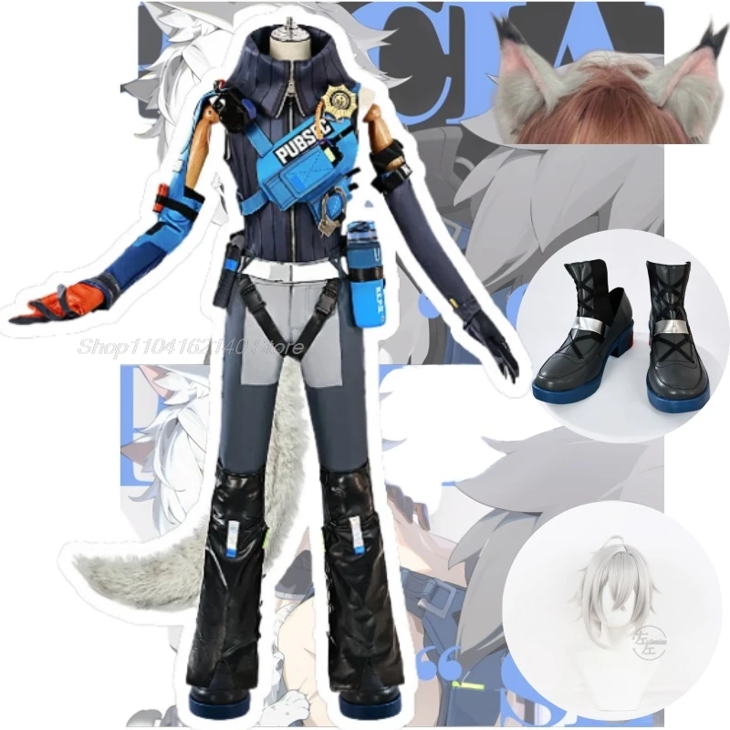 Anime Game Zenless Zone Zero Seth Lowell Cosplay Costume Criminal Investigation Team Uniform Wig Tail Man Carnival Party Suit