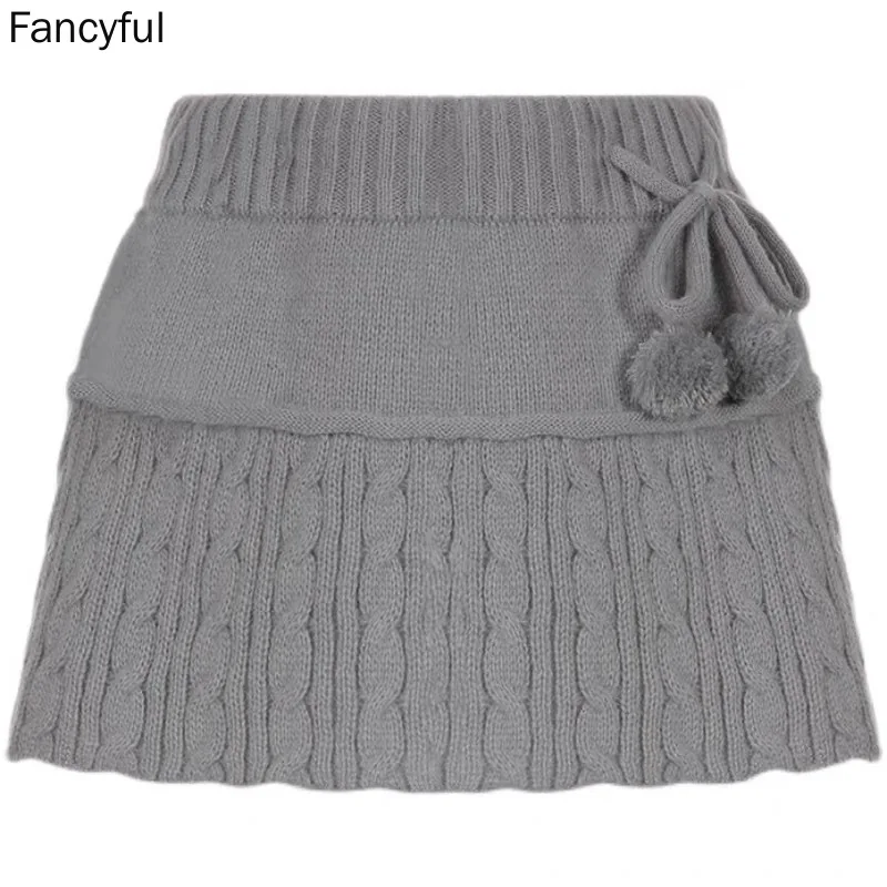 Women Skirts y2k Autumn Winter Fashion Fried Dough Twist Versatile Age Reducing Wool Knitted Skirt Wool Ball Decorated Commuter