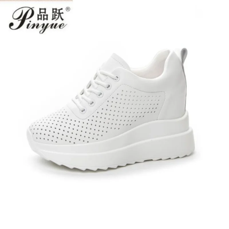 

Повседневные женские модные кроссовки на танкетке из натуральной кожи на вулканизированной платформе 10 см, модная обувь на скрытом каблуке 34 40