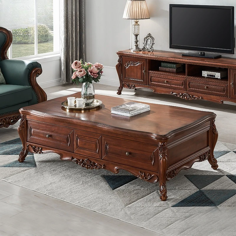 

All solid wood coffee table American living room rectangular four tea table European tea table 1.6 meters villa