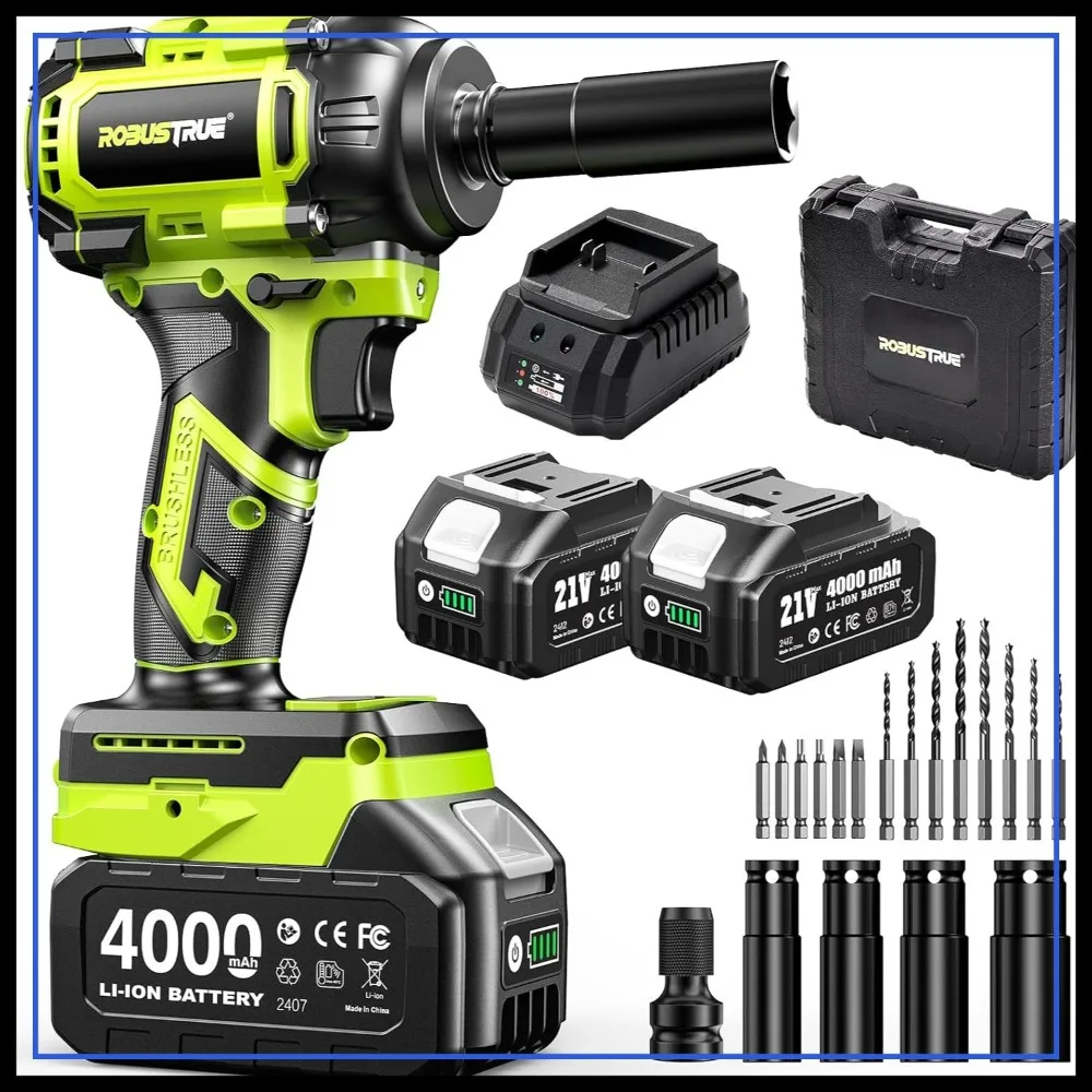 

Cordless Impact Wrench 590Ft-lbs Brushless 1/2" High Torque 2800RPM 2x4.0Ah Battery