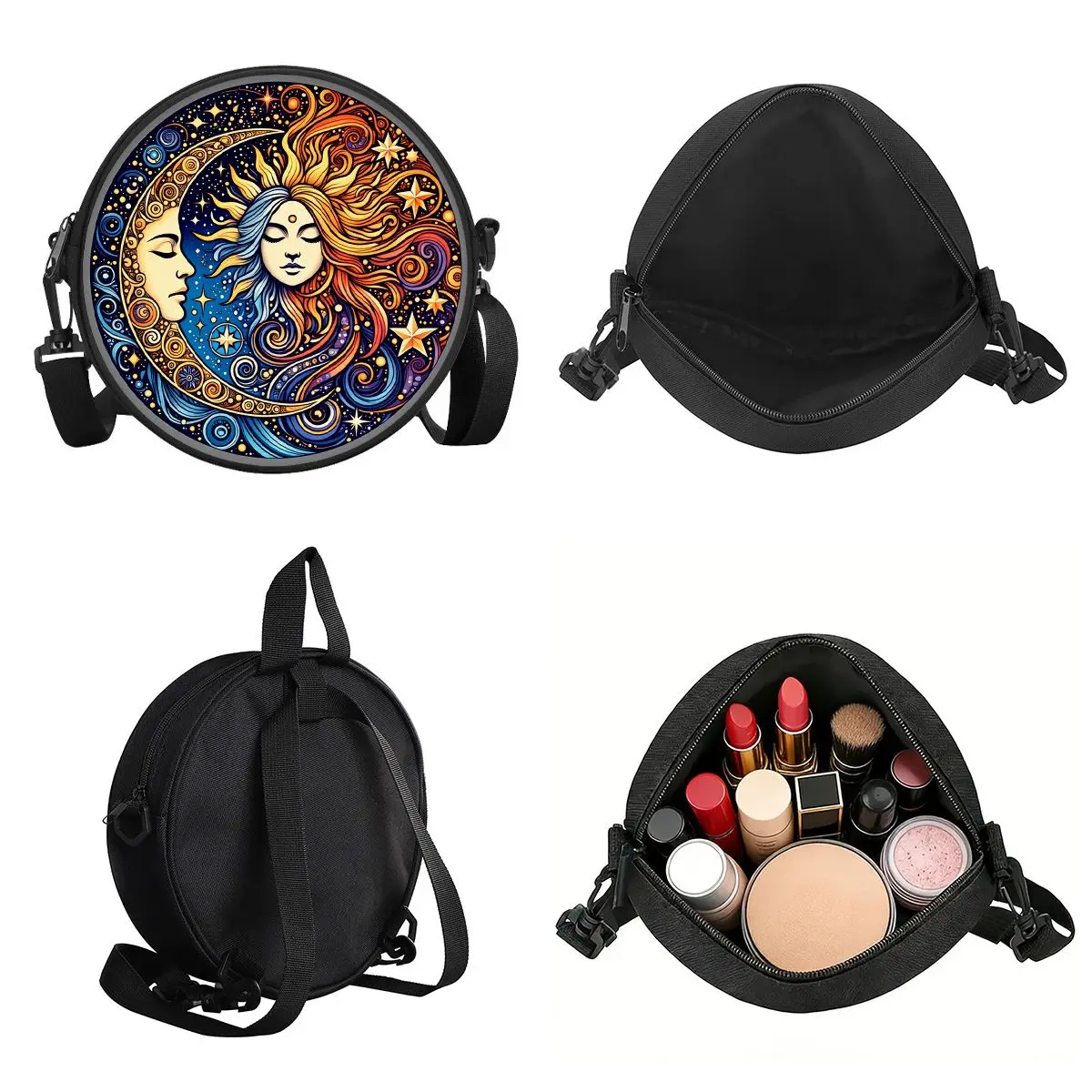 Moon Sun Print Round Shoulder Bag Casual Messenger Bag for Woman Best Gifts 2D Flat Casual Daily Crossbody Bag - view 4