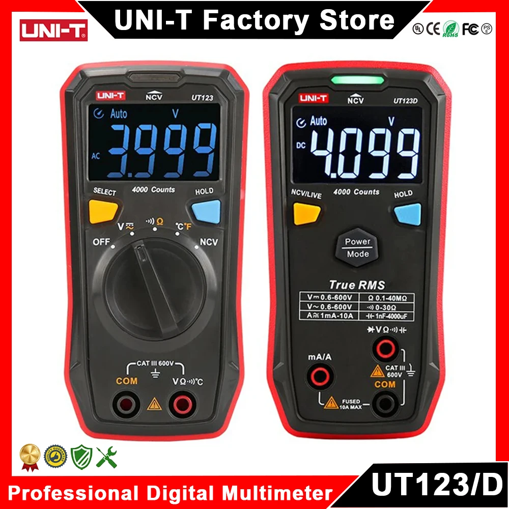 UNI-T-UT123 Mini Multímetro Digital, Medidor De Resistência De Tensão Profissional, Temperatura NCV Continuidade Tester, EBTN Tela Colorida