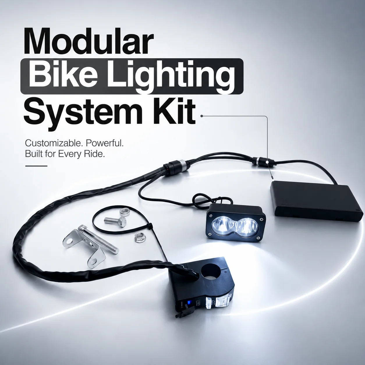 Modular E-Bike Lighting System Kit, Waterproof LED Bike Light Set for MTB Road Cycling Offroad Riding,Plug&Play DIY Lighting Kit