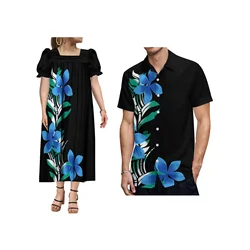 Customized Polynesian Couple Clothing Samoa Women Bubble Sleeve Long Dress MUMU Hawaiian Casual Men Shirt Loose And Comfy