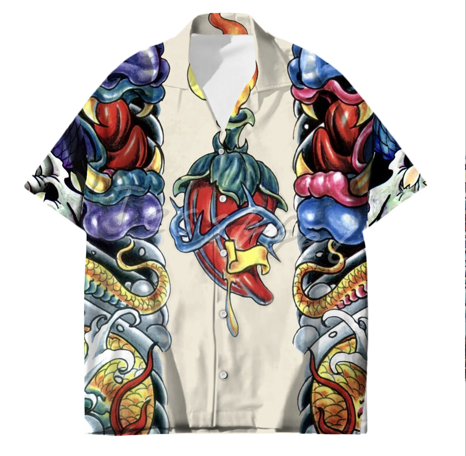 2024 Tessffel Samurai Japanese Tattoo 3D Printed Men's Hawaiian Shirt Beach Shirt Fashion Summer Harajuku Casual Oversized