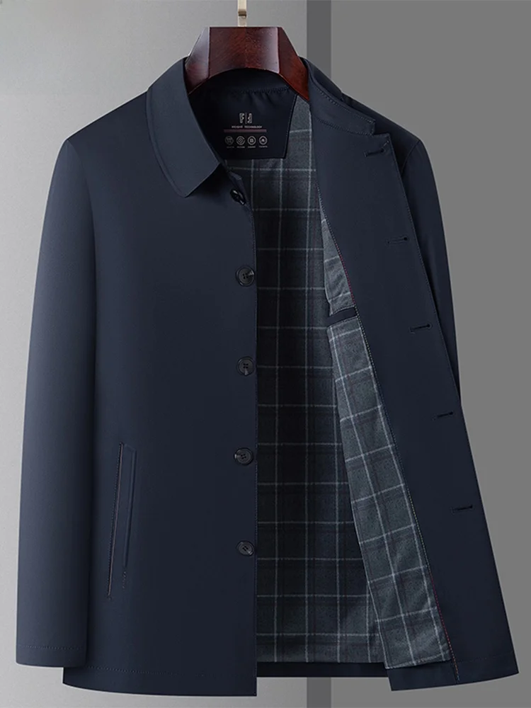 

Middle-aged Dad Casual Sle Jaet Men's Spring Autumn Single Button Notch Collar Pure Color Outerwear Busin Casual