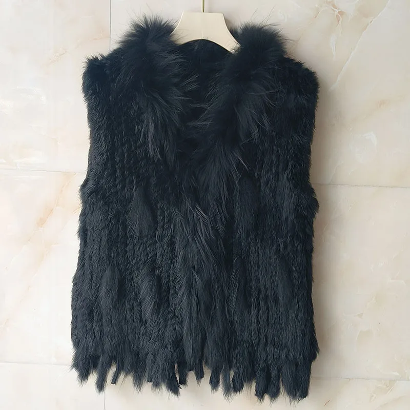 HSPL Sleeveless Women Fashion Fur Vest Knit Waistcoat For Lady For 2018 Spring Real Rabbit Fur Female Vests Black  Waistcoat