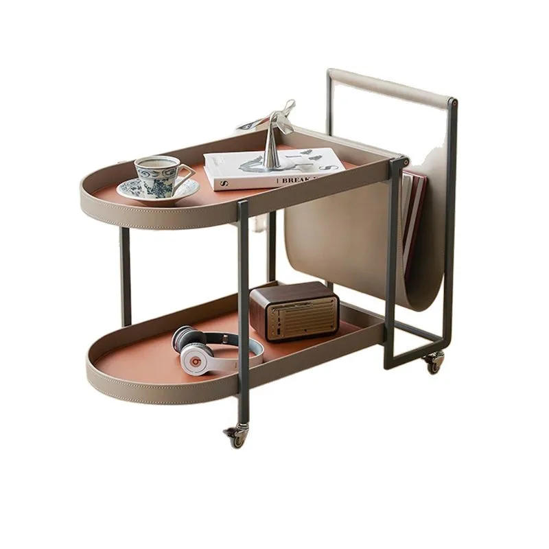 

Internet celebrity saddle leather edge sofa living room balcony movable shelf design cart small apartment tea corner table