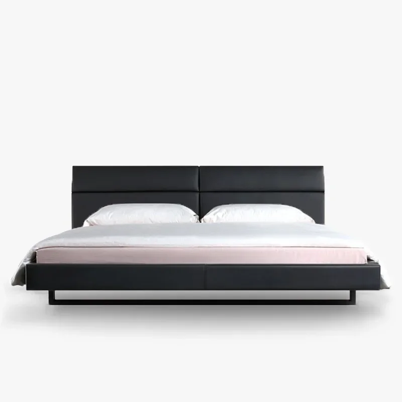 Italian minimalist leather first layer cowhide double bed
