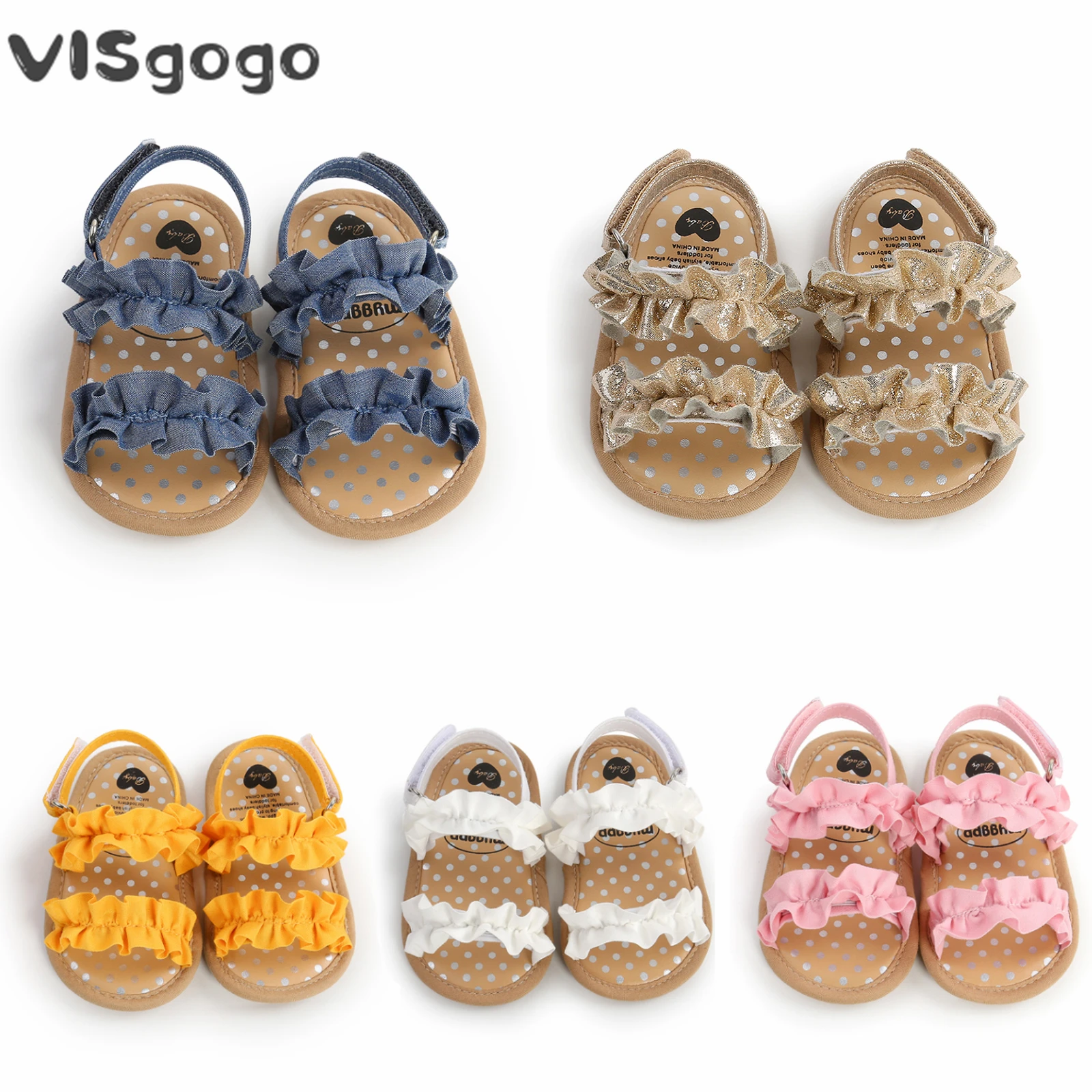 

VISgogo Infant Baby Girl Shoes Toddler Flats Sandals Soft Rubber Sole Anti-Slip Summer Flower Lace Crib First Walker Shoes