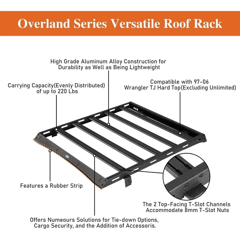 u-Box Wrangler TJ Roof Rack Cargo Basket for Jeep Wrangler TJ 1997-2006 Hardtop (Excluding Unlimited) - Overland Aluminum CrossB
