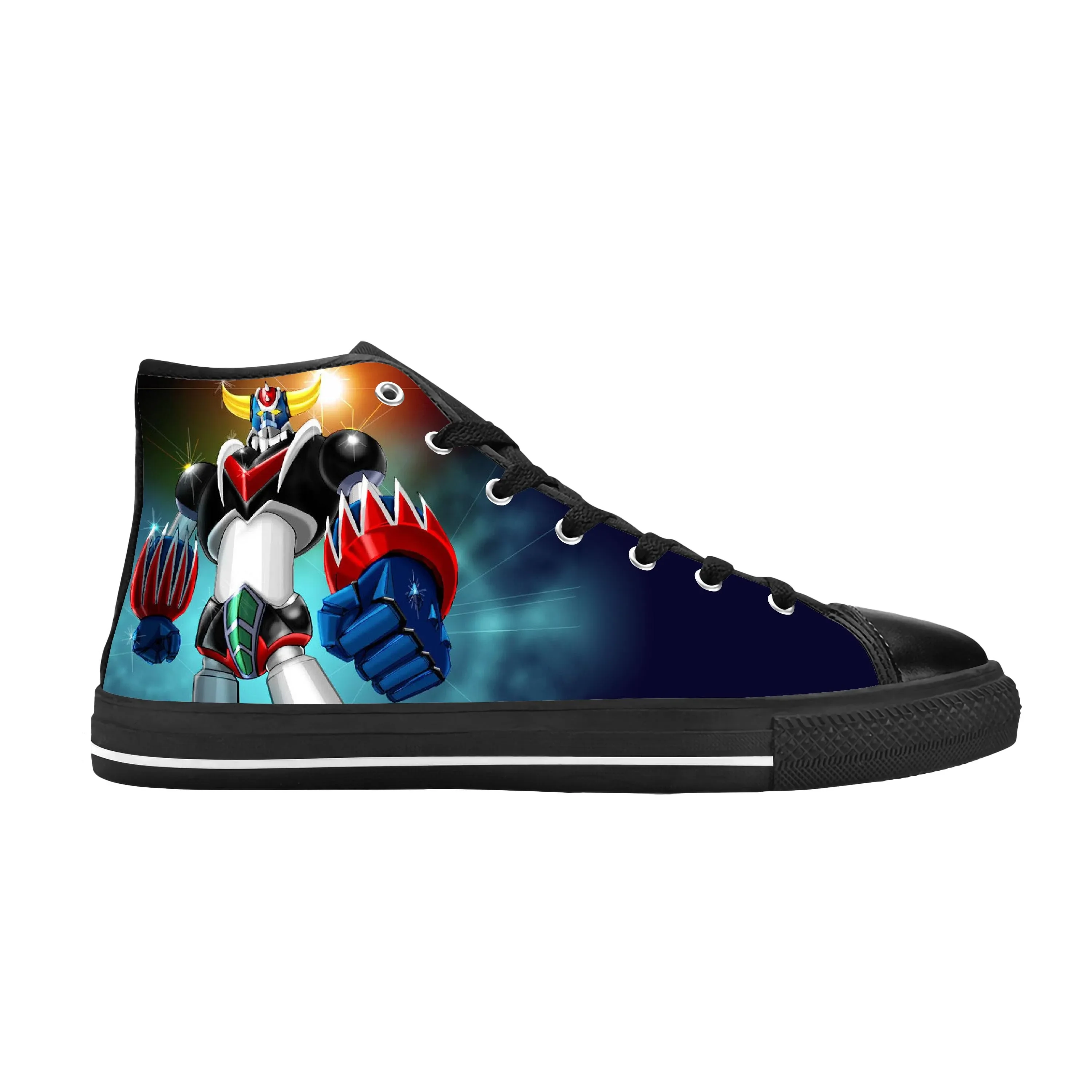 Anime Cartoon Casual Pano Sapatos para Homens e Mulheres, Manga, UFO, Grendizer, Goldrake, Top Alto, Confortável, Respirável, Estampado em 3D, Tênis