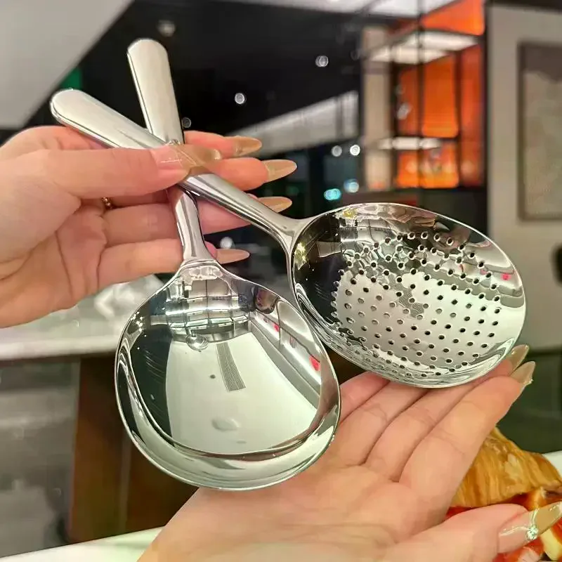 1/2PcsStainless Steel Ladles For Serving Soup Rice Serving Spoon Drain Hole Heat Insulated Handle Kitchen Utensils For Daily Us