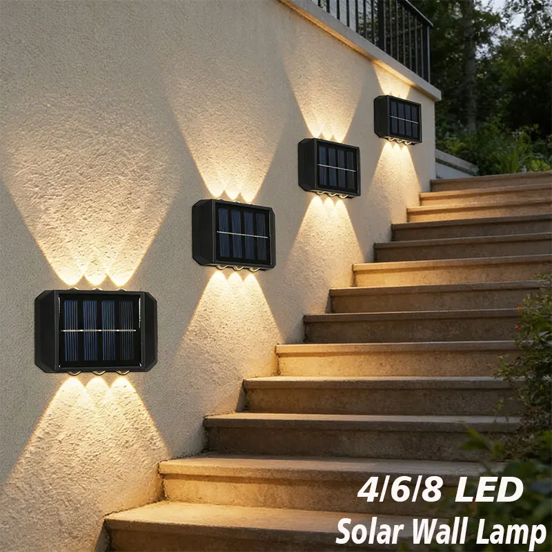 Solar LED Outdoor Wall Light Waterproof Dusk to Dawn Fence Lamp for Garden Yard Porch Pathway Up and Down Luminous Lighting