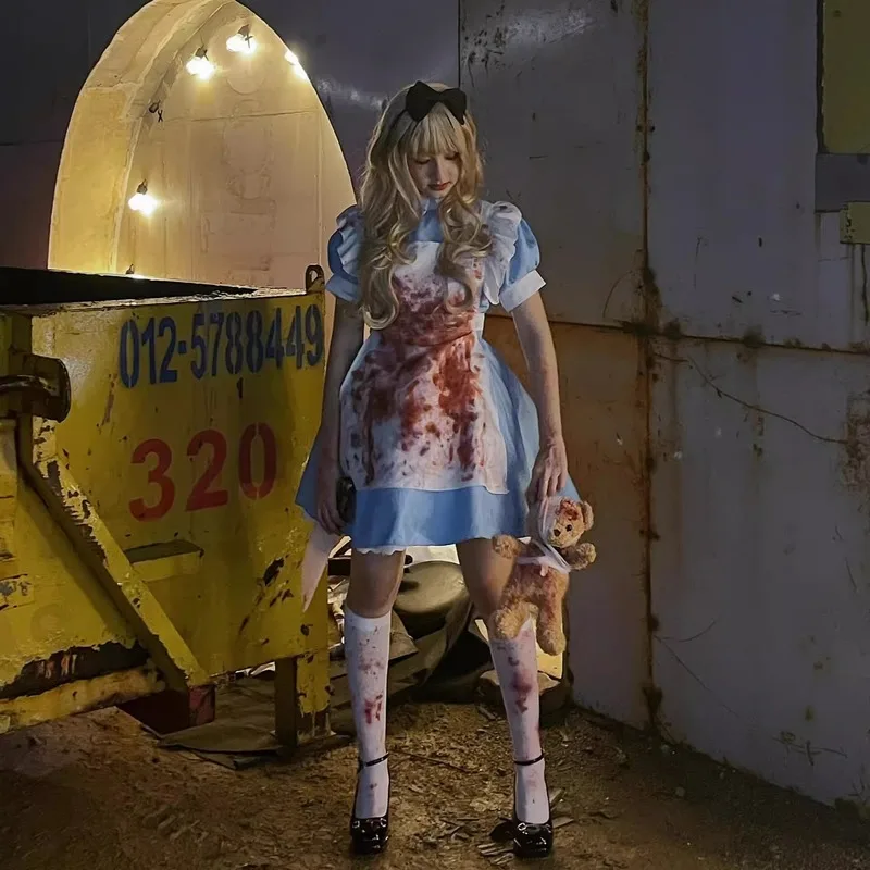 Alice’S Adventures In Wonderland Movie Peripheral Halloween Bloody Cosplay Costume Lolita Cute Horror Wonderland Maid Dress