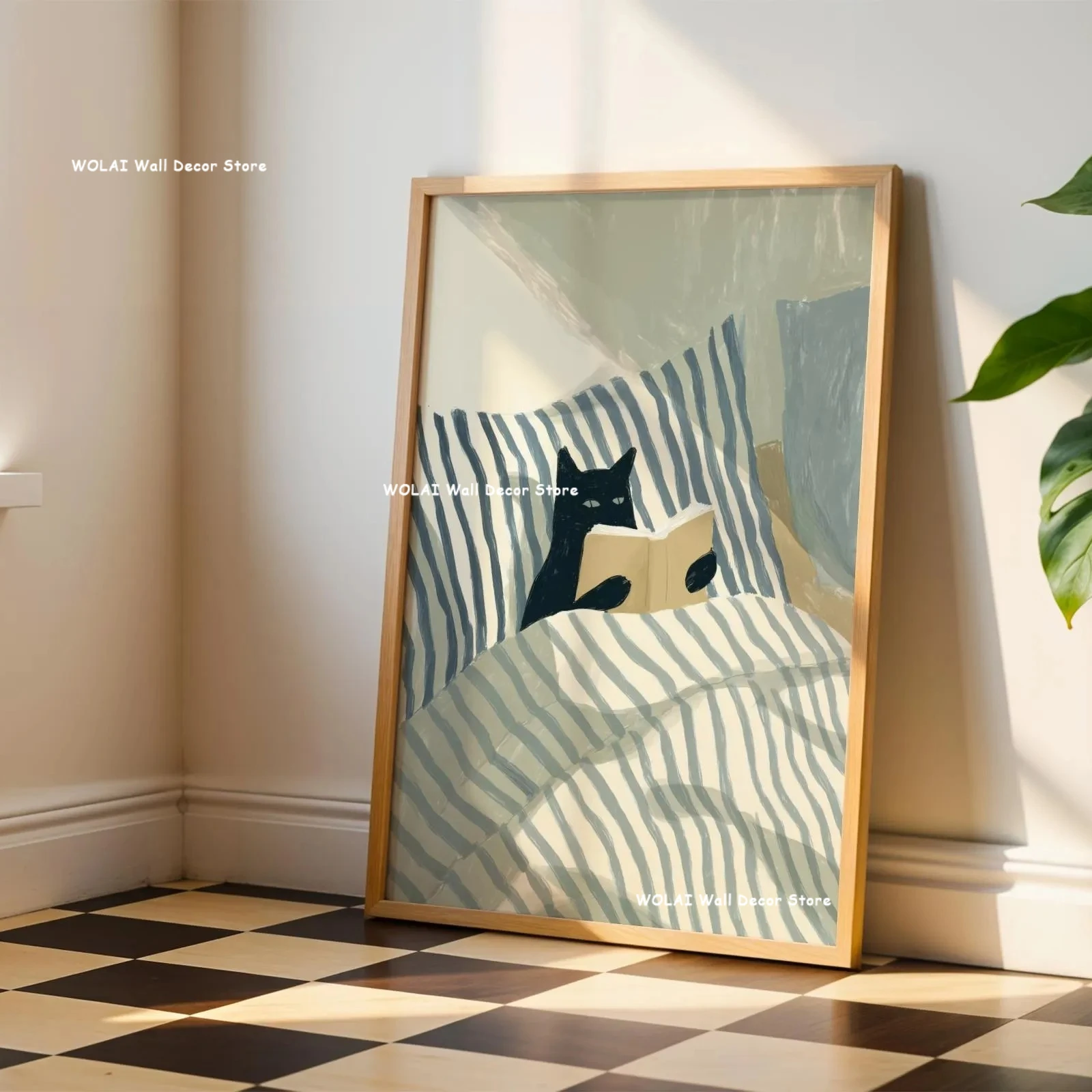 Japanese Frog &Cat Reading Bathroom Canvas Print Kyoto Forest Reserve Landscape Wall Art Poster Suitable for Modern Home Decor