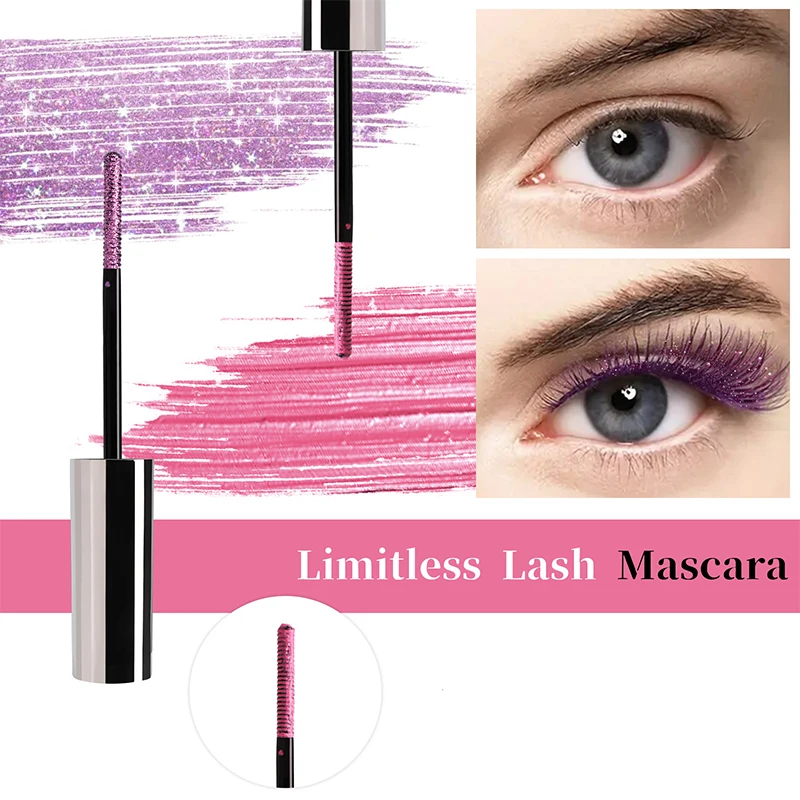 Mascara imperméable à séchage rapide, couleur vibrante, volumateur, maquillage de cils recourbé avec tenue longue durée, baguette à paillettes une pièce pour fête