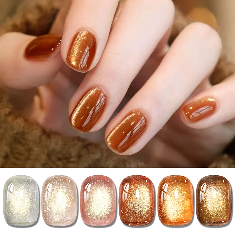 

7ml Golden Sunset Cat Magnetic Gel Nail Polish Sparkling Glitter Semi Permanent UV Gel Varnish Soak Off Nail Art Manicure DIY