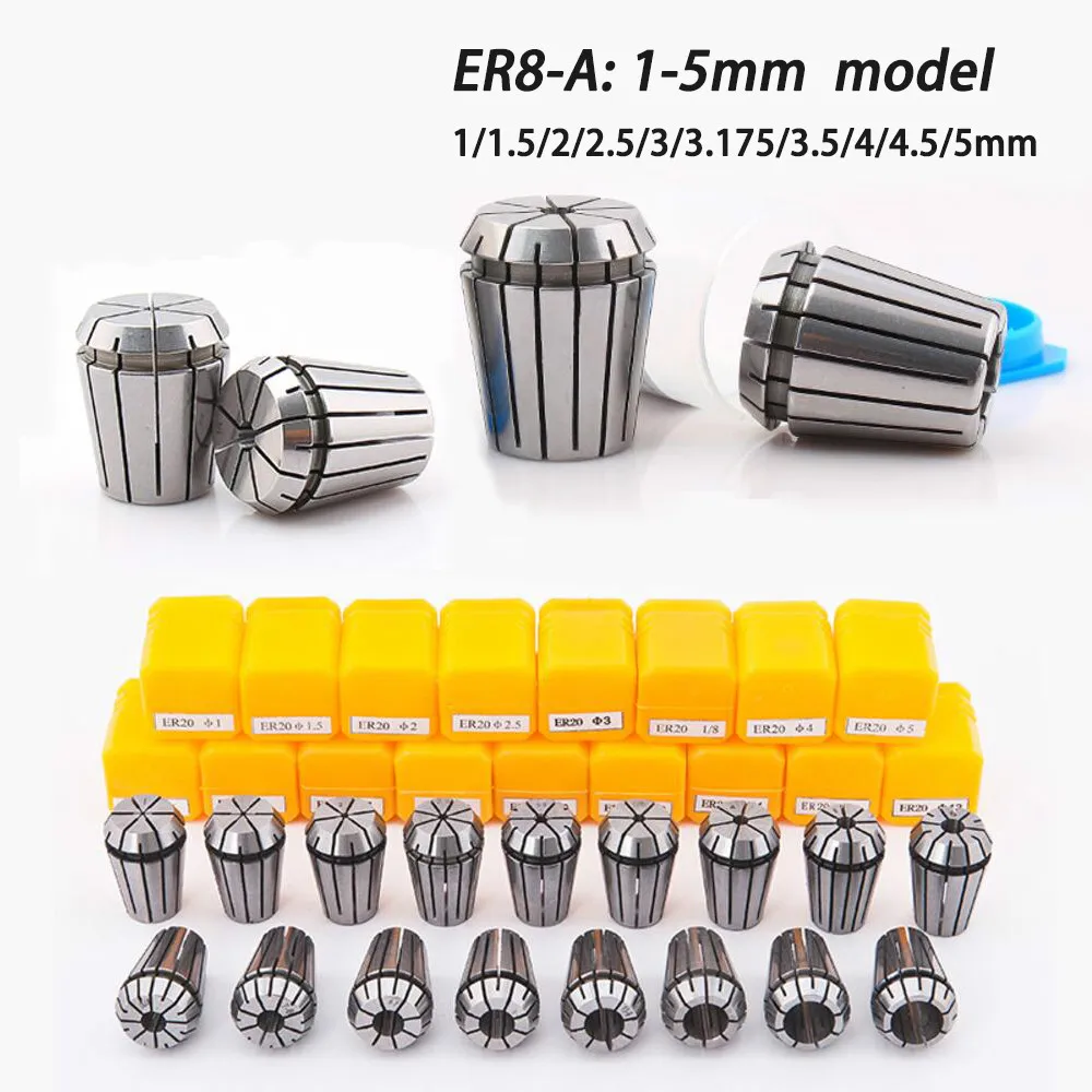 QDHWOEL 10Pcs Collet Chuck CNC Spindle ER8A Lathe Tool Holder Set 1-5mm for CNC Engraving Milling Lather Tool