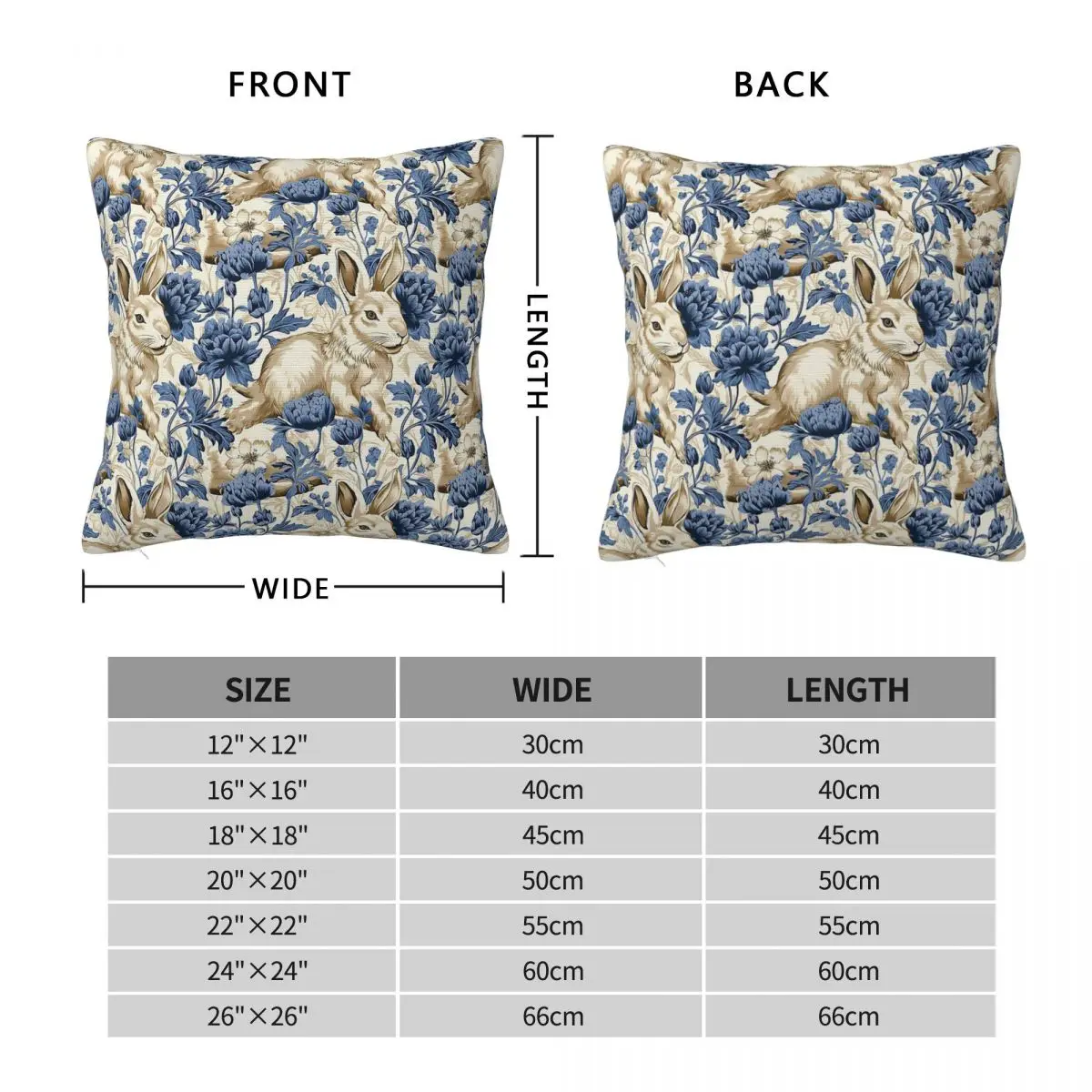 Duochrome Ink Blue Hare Square Pillowcase Polyester Linen Velvet Printed Decorative Throw Pillow Case Sofa Seater Cushion Case