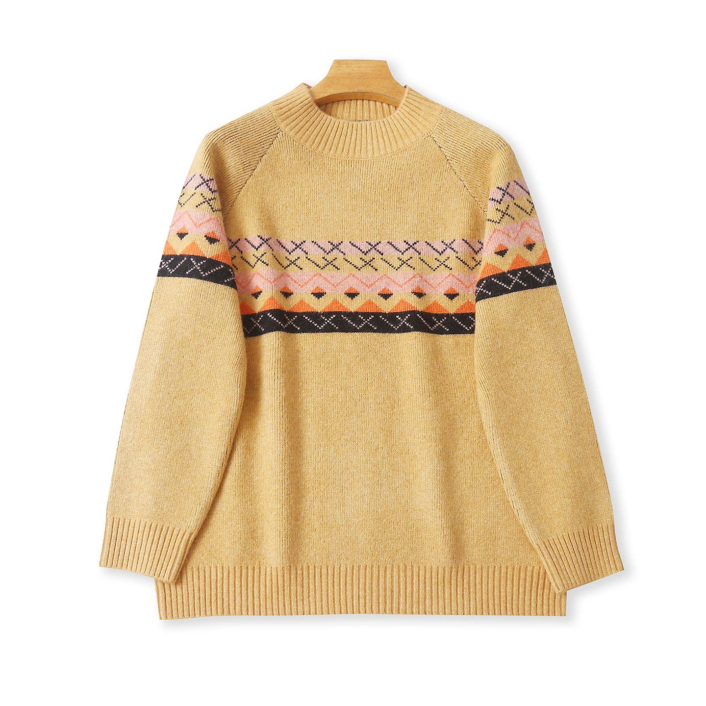 

Faionable Knitted Sweater with Embroidery f High Collar Long Sve Color Blo Women's Loose Fit Autumn Winter New Sle