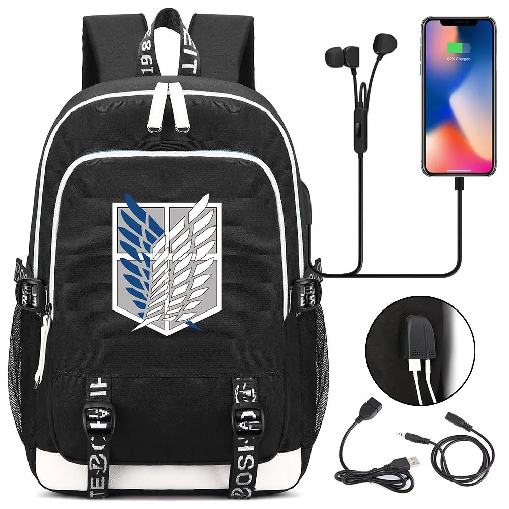 Nuovo Anime Attack on Titan zaino multifunzione ricarica USB borse da scuola luminose per ragazze adolescenti ragazzi zaino da viaggio per Laptop