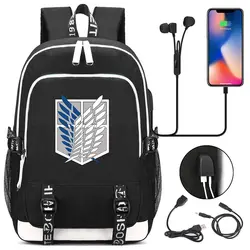 New Anime Attack on Titan Multifunction Backpack USB Charging Luminous School Bags for Teenage Girls Boys Laptop Travel Rucksack