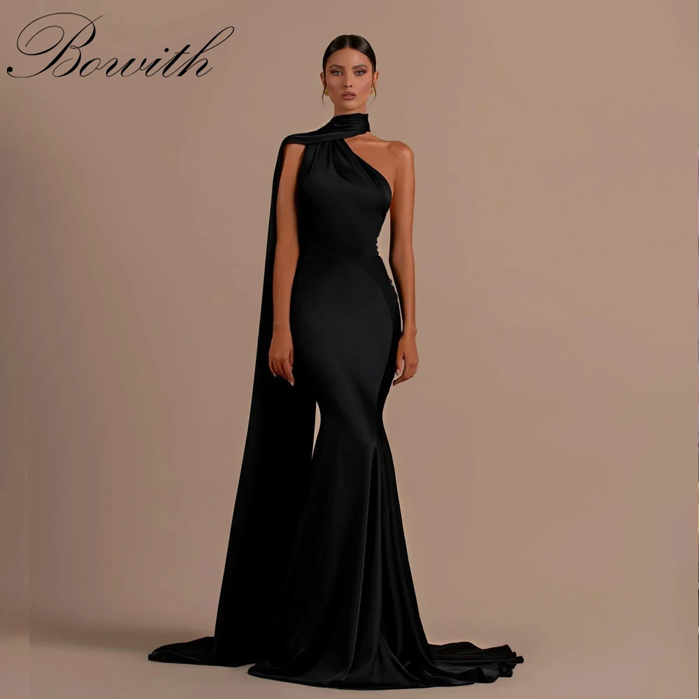 

Bowith Black Mermaid Evening Dresses One-Shoulder Party Dresses Customized Floor-Length Elegant Prom Dress vestidos de fiesta
