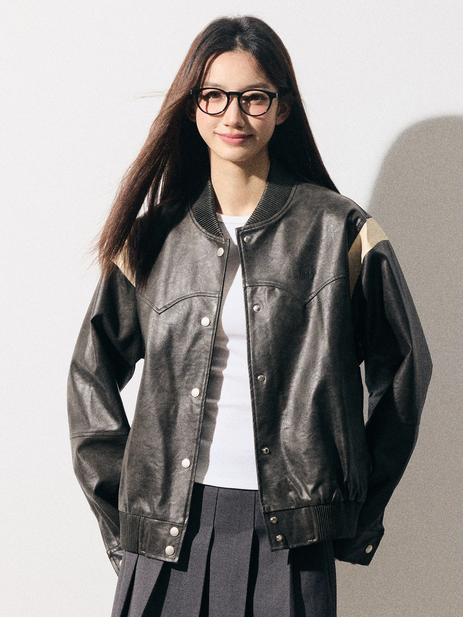 RPB Brand American Waed PU Leather Jaet Loose Fit Splice Color Blo Cappotto da baseball Cappotto da donna Faion