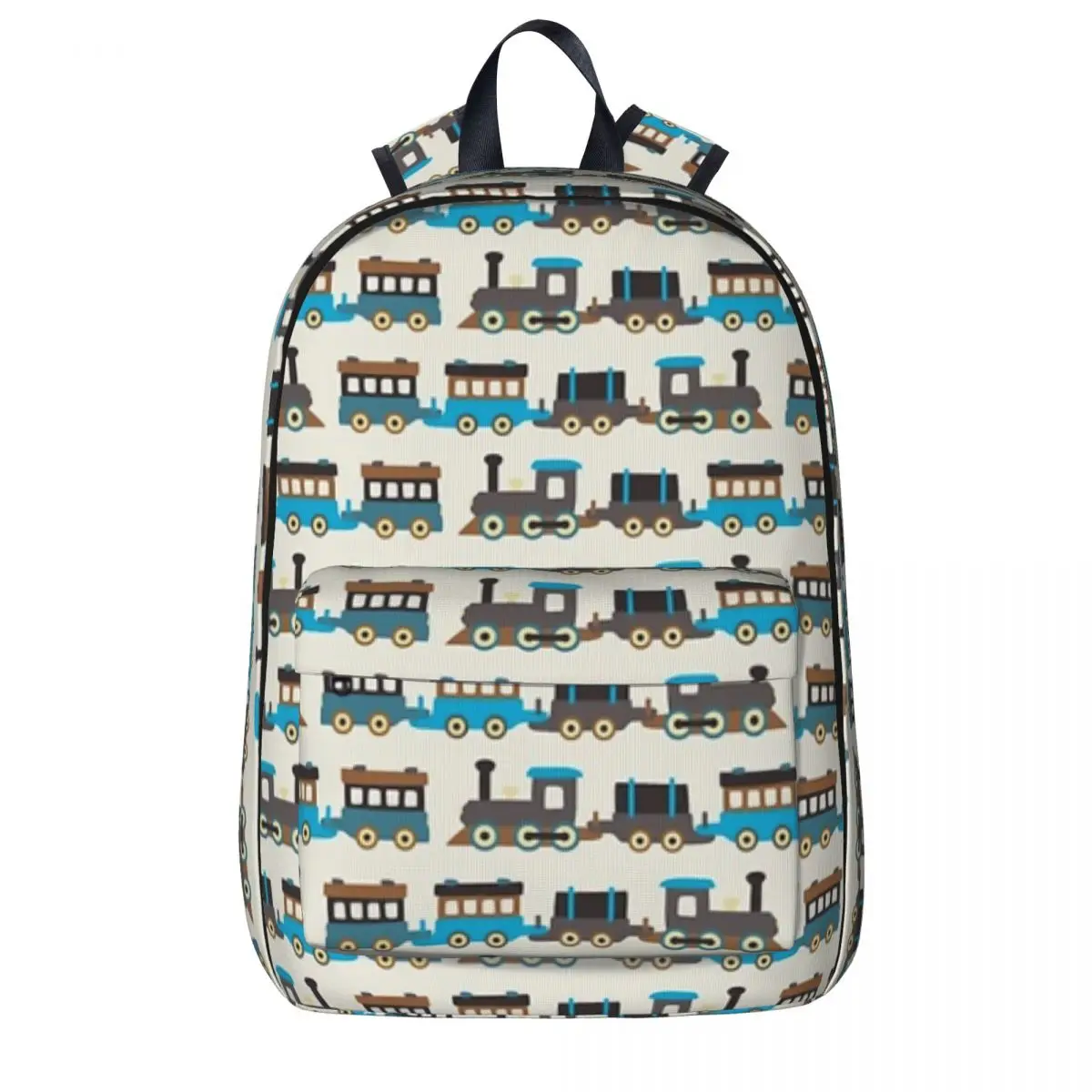 Blue And Brown Wooden Toy Train Backpacks Large Capacity Student Book bag Shoulder Bag Laptop Rucksack Children School Bag