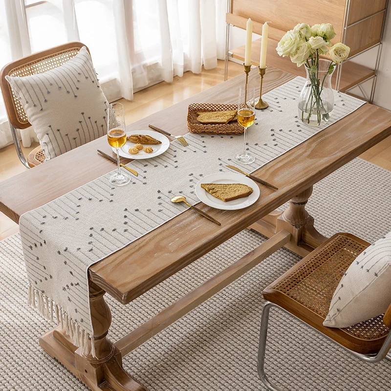 Simple Modern Tassel Table Runner Ins Style Light Luxury Tablecloth Home Bedroom Coffee Table Tv Cabinet Decoration Reusable