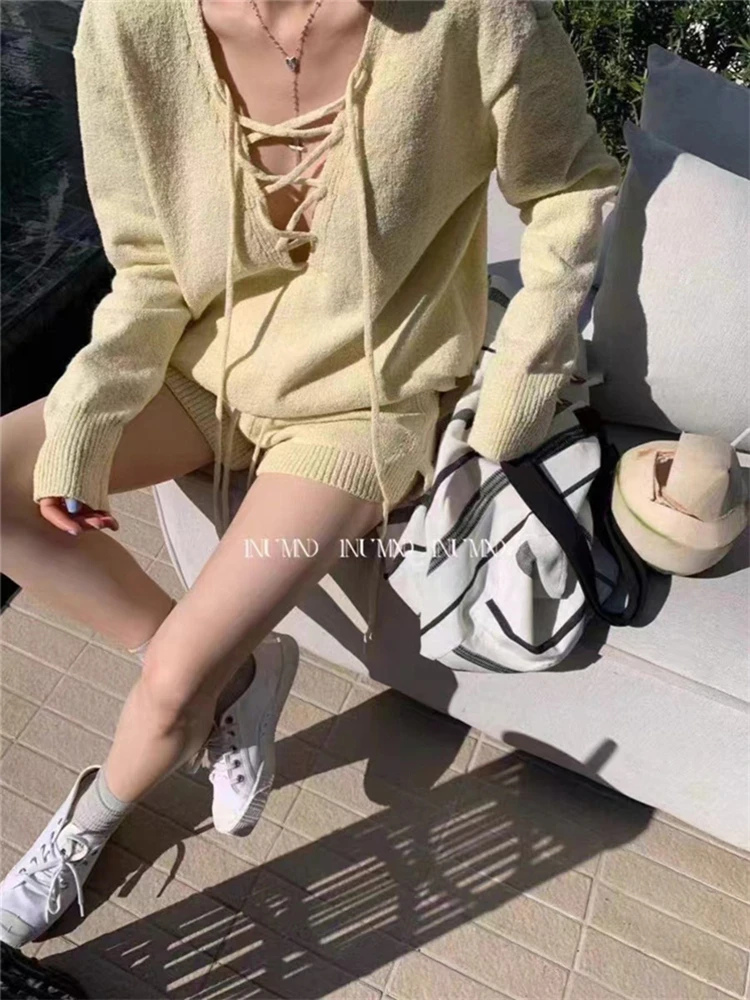 Colorfaith WS9627JX 2024 New Elegant Lady Sets 2 Pieces Sweaters With Capris Shorts Spring Winter Women Fashion Knitted Suits