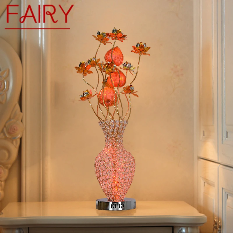 FAIRY Modern Red Flowers Table Lamp Fashionable Art  Iiving Room Bedroom Wedding LED  Aluminum Wire Desk Light