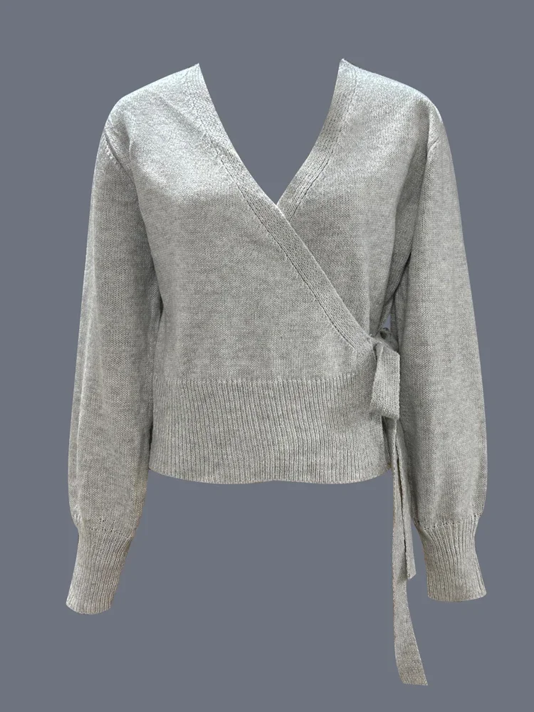 أنيقة الصليب الخامس الرقبة المرأة سترة قصيرة الخريف بلوفر شتوي أزياء من الدانتل متابعة اقتصاص تريكو أنيقة ضئيلة محبوك الملابس #2