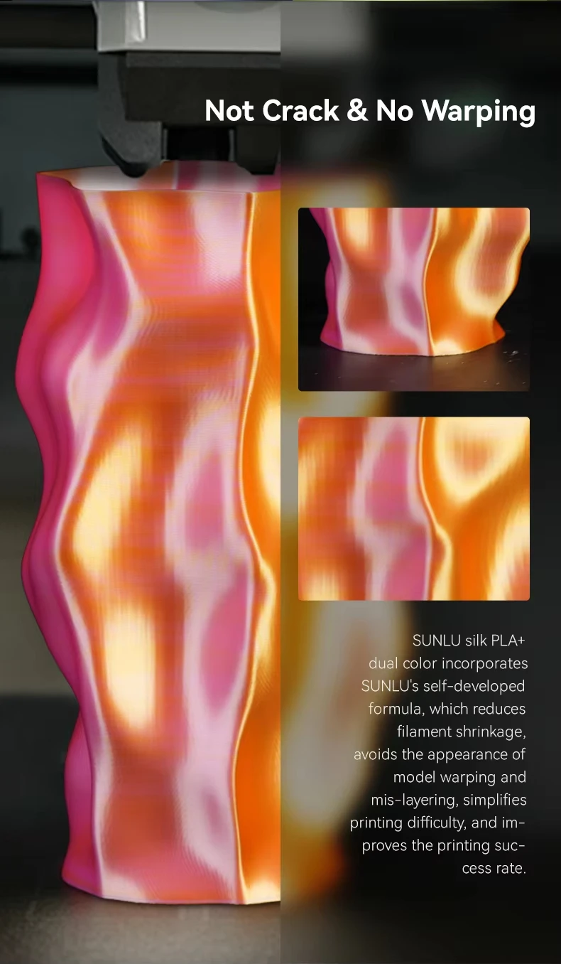 SUNLU 2KG Silk PLA Plus Dual Color Filament 1KG 1,75mm Pla+ Rabinbow Dual Colors Ordentlich gewickeltes 3D-Filament für 3D-Drucker – Detail 8