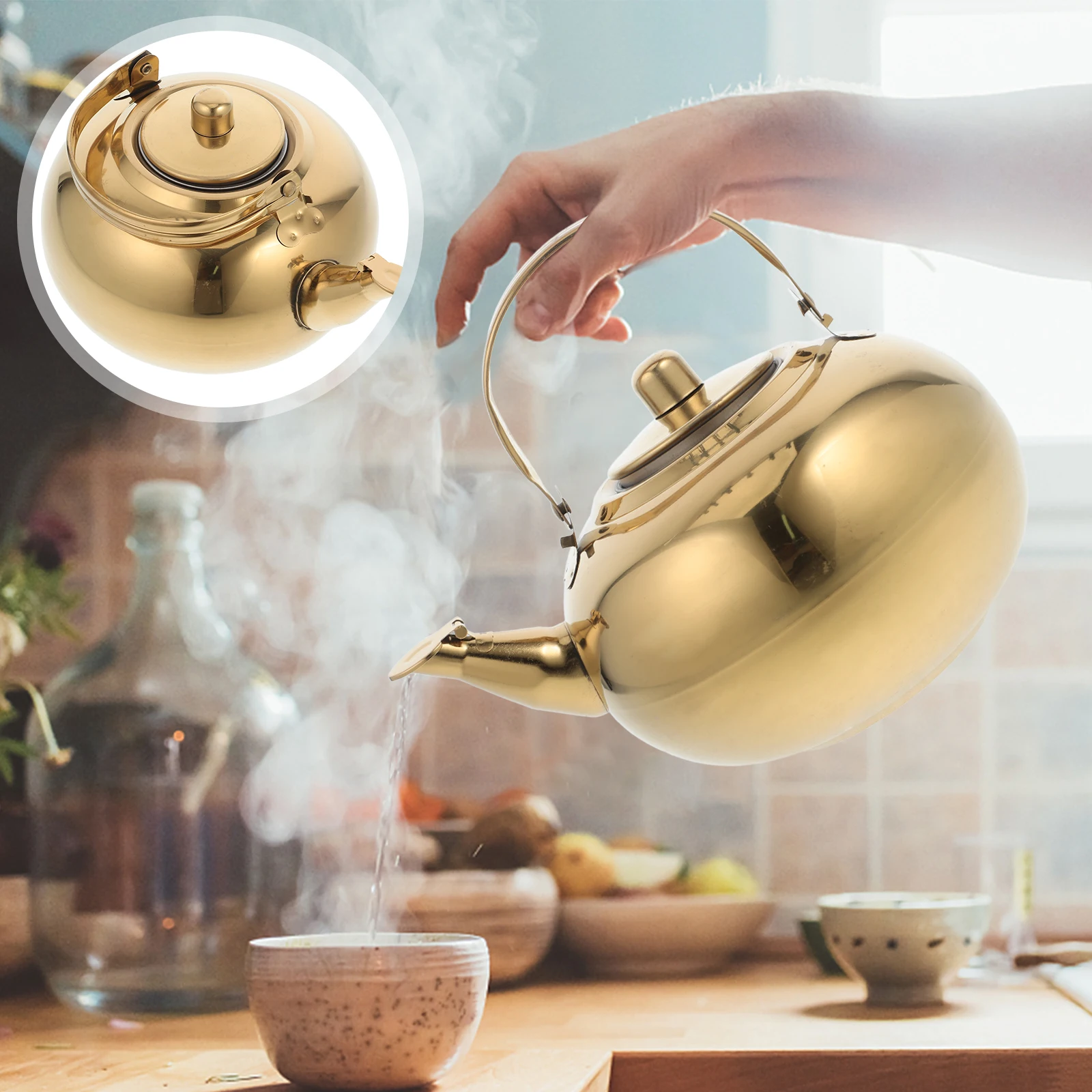 

Teapot Loose Stove Heater Stovetop Kettle Stainless Steel Water Jug Teakettle Golden Whistling