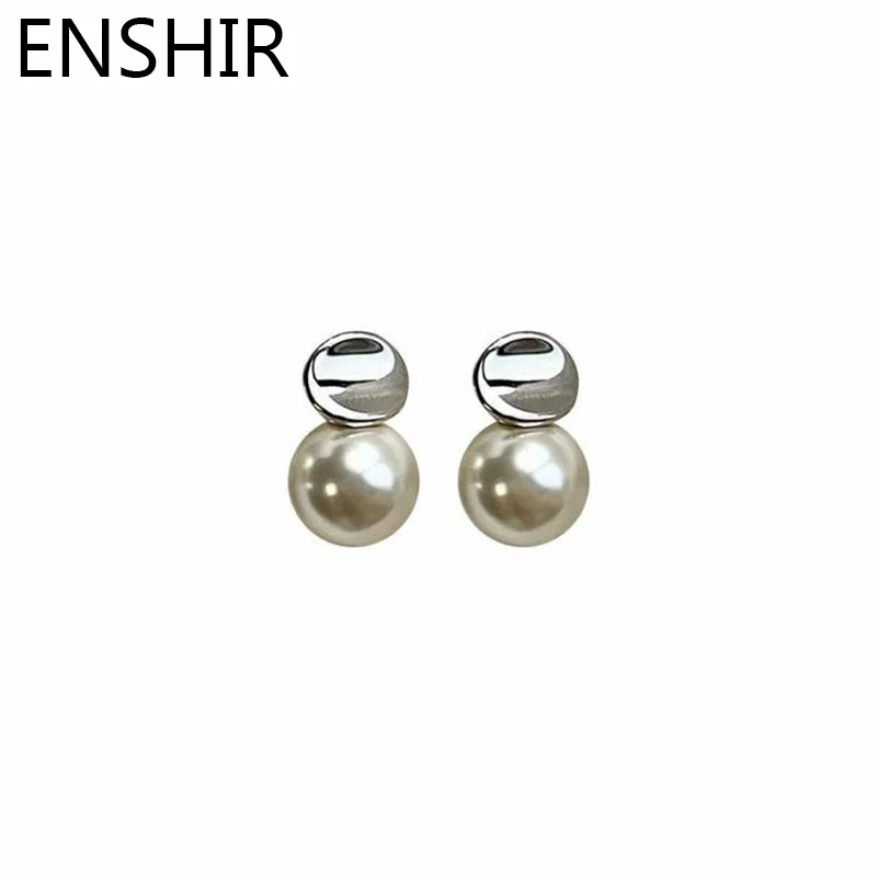 ENSHIR Curved Surface Imitation Pearl Stud Earrings for Women Unique Light Luxry Desgin Party Jewelry aretes