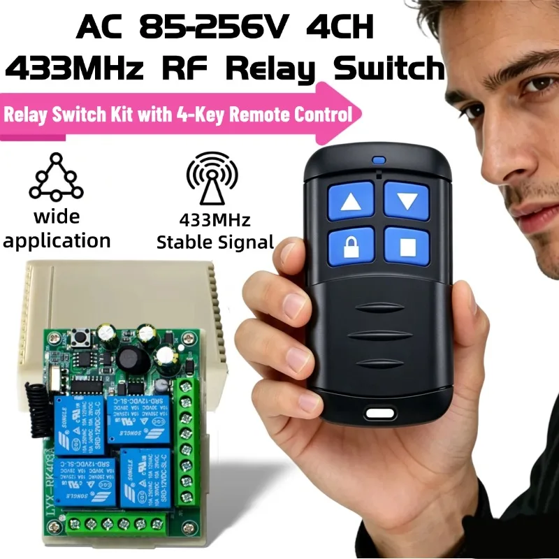 RF Wireless Remote Control Switch 433Mhz AC 110V 120V 230V 220V 30A 4CH Relay For Garage Door Light Lamp Door Access System