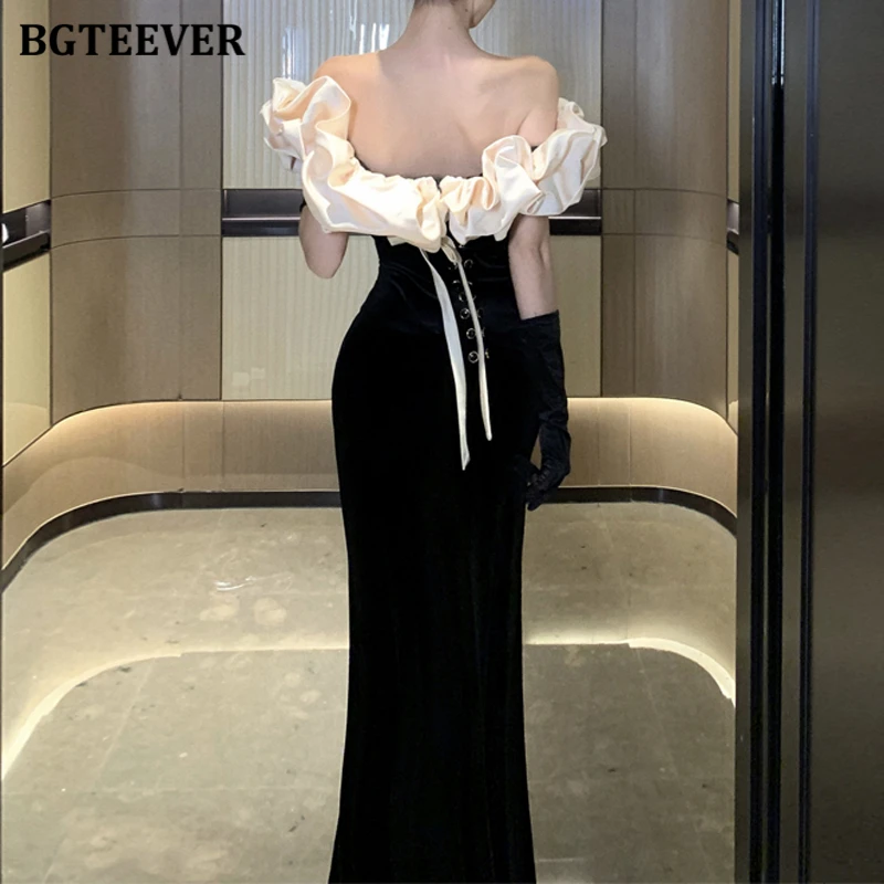 BGTEEVER Elegant Slim Waist Female Patchwork Strapless Party Dress Spring Summer Ladies Sleeveless Package Hip Mermaid Dress