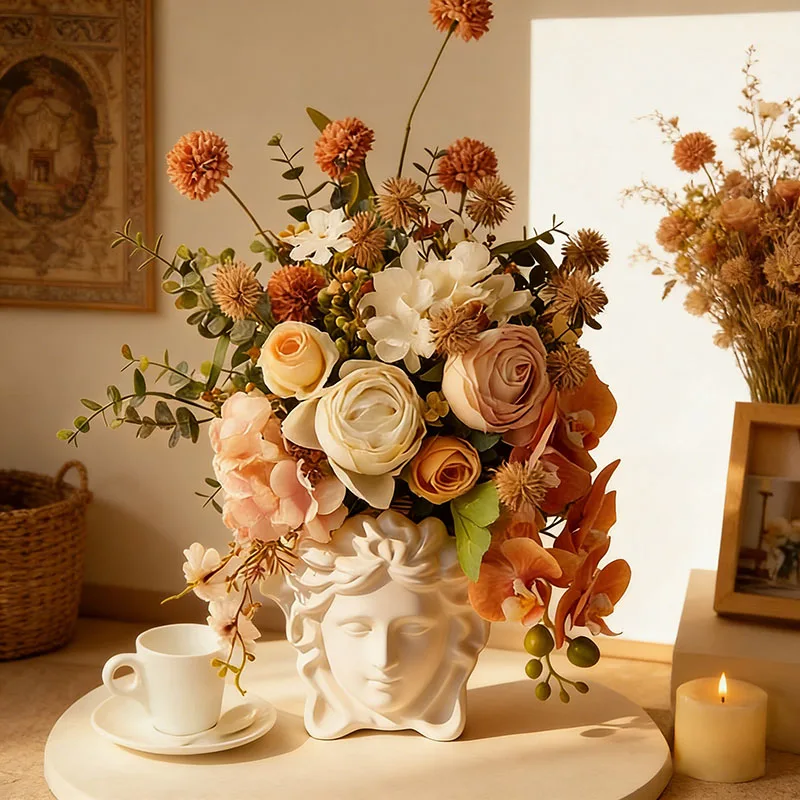 Greek Style Face Flowerpot for Inserting Dried Flowers and Simulating Flowers Home Living Room Bedroom Decoration Gift